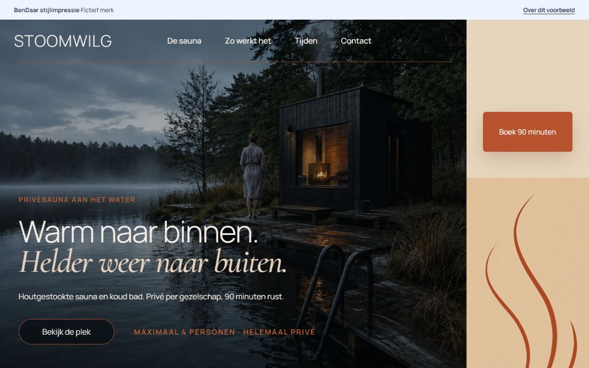 Stijlimpressie van Stoomwilg met een privésauna aan een rustig meer.